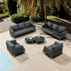 Salon De Jardin|MOBELLIA Salon de jardin aluminium 8 places 6 pcs Monte Carlo Gris Anthracite