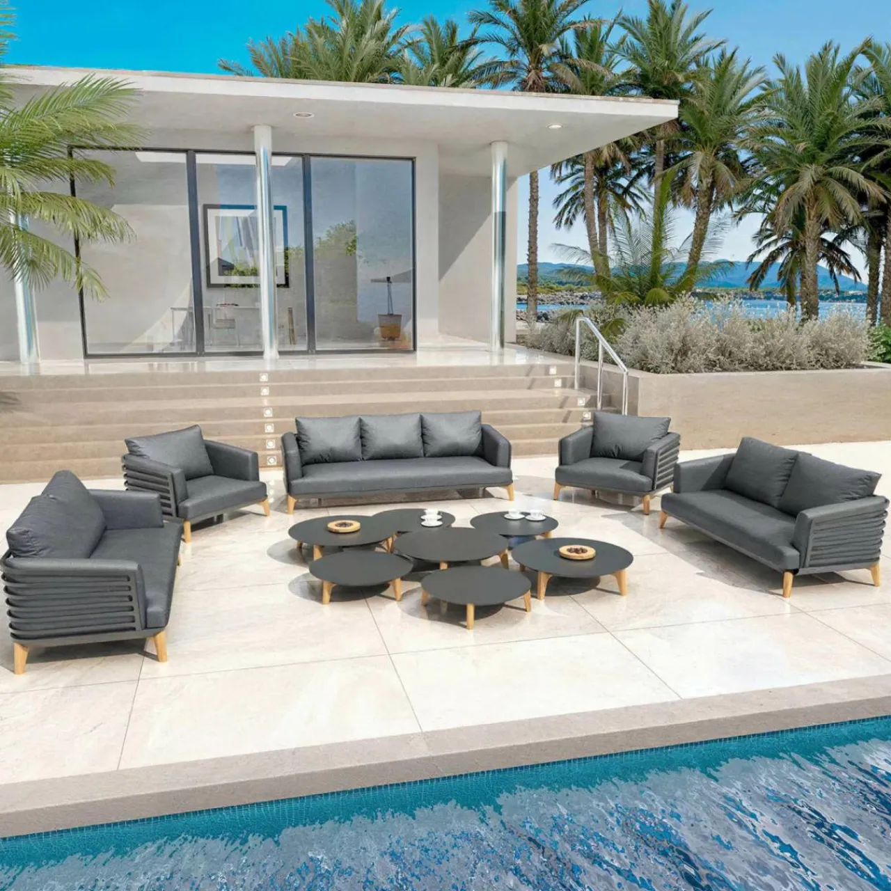 Salon De Jardin|MOBELLIA Salon de jardin aluminium 9 places 12 pcs Monte Carlo Gris Anthracite