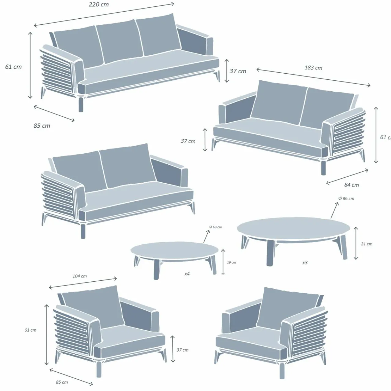 Salon De Jardin|MOBELLIA Salon de jardin aluminium 9 places 12 pcs Monte Carlo Gris Anthracite