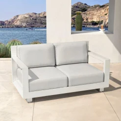 Salon De Jardin|MOBELLIA Salon de jardin aluminium 4 places 4 pcs Elba Blanc et gris clair Blanc - Gris Clair