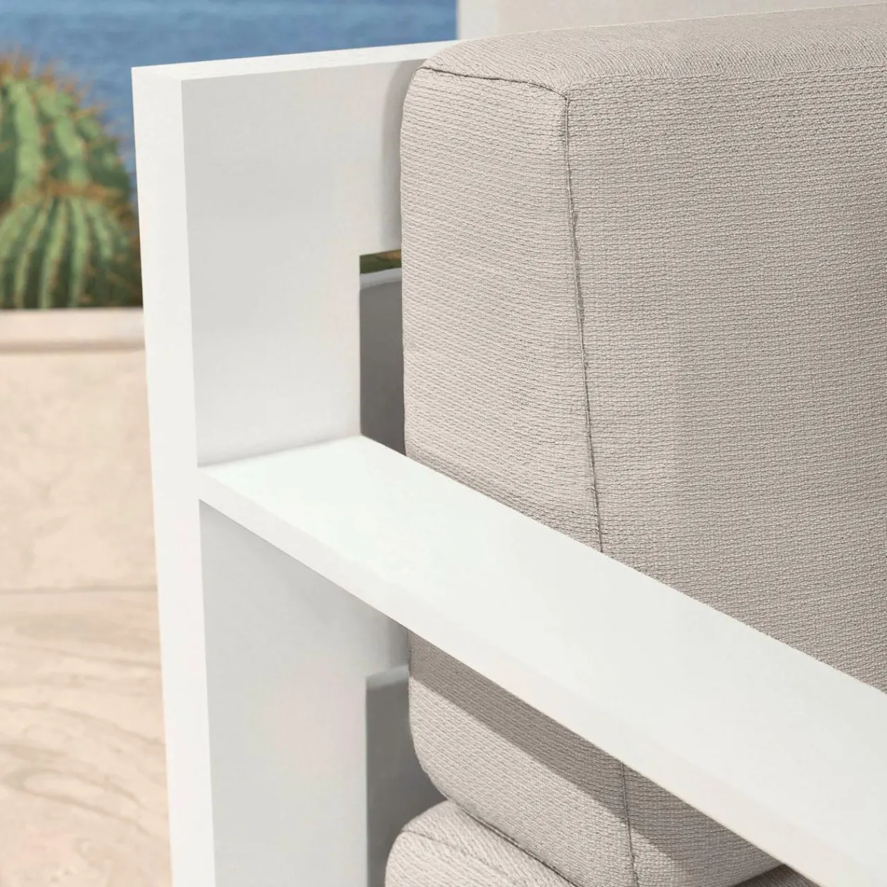 Salon De Jardin|MOBELLIA Salon de jardin aluminium 7 places 5 pcs Elba Blanc et taupe Blanc - Taupe