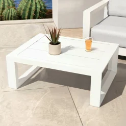 Salon De Jardin|MOBELLIA Salon de jardin aluminium 7 places 5 pcs Elba Blanc et taupe Blanc - Taupe