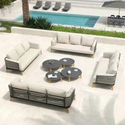 Salon De Jardin|MOBELLIA Salon de jardin aluminium 12 places 8 pcs Monte Carlo Gris anthracite et beige Anthracite - Beige