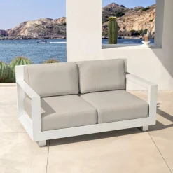 Salon De Jardin|MOBELLIA Salon de jardin aluminium 4 places 4 pcs Elba Blanc et taupe Blanc - Taupe