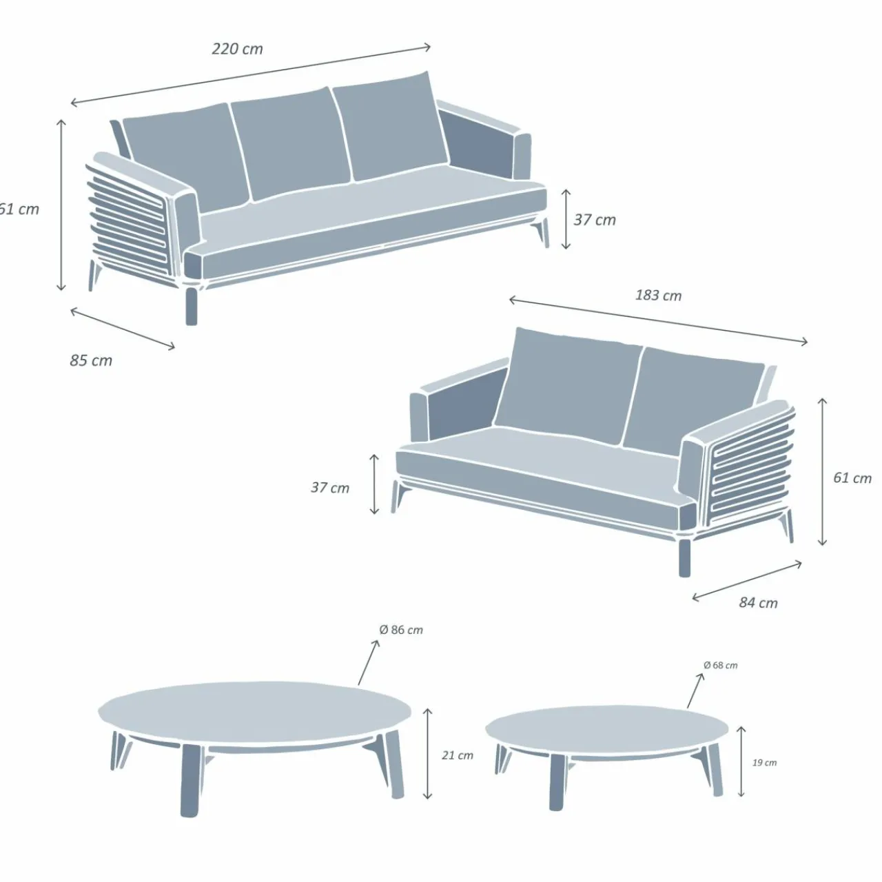 Salon De Jardin|MOBELLIA Salon de jardin aluminium 5 places 4 pcs Monte Carlo Gris anthracite et taupe Anthracite - Taupe