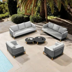 Salon De Jardin|MOBELLIA Salon de jardin aluminium 8 places 6 pcs Monte Carlo Gris anthracite et gris clair Anthracite - Gris Clair