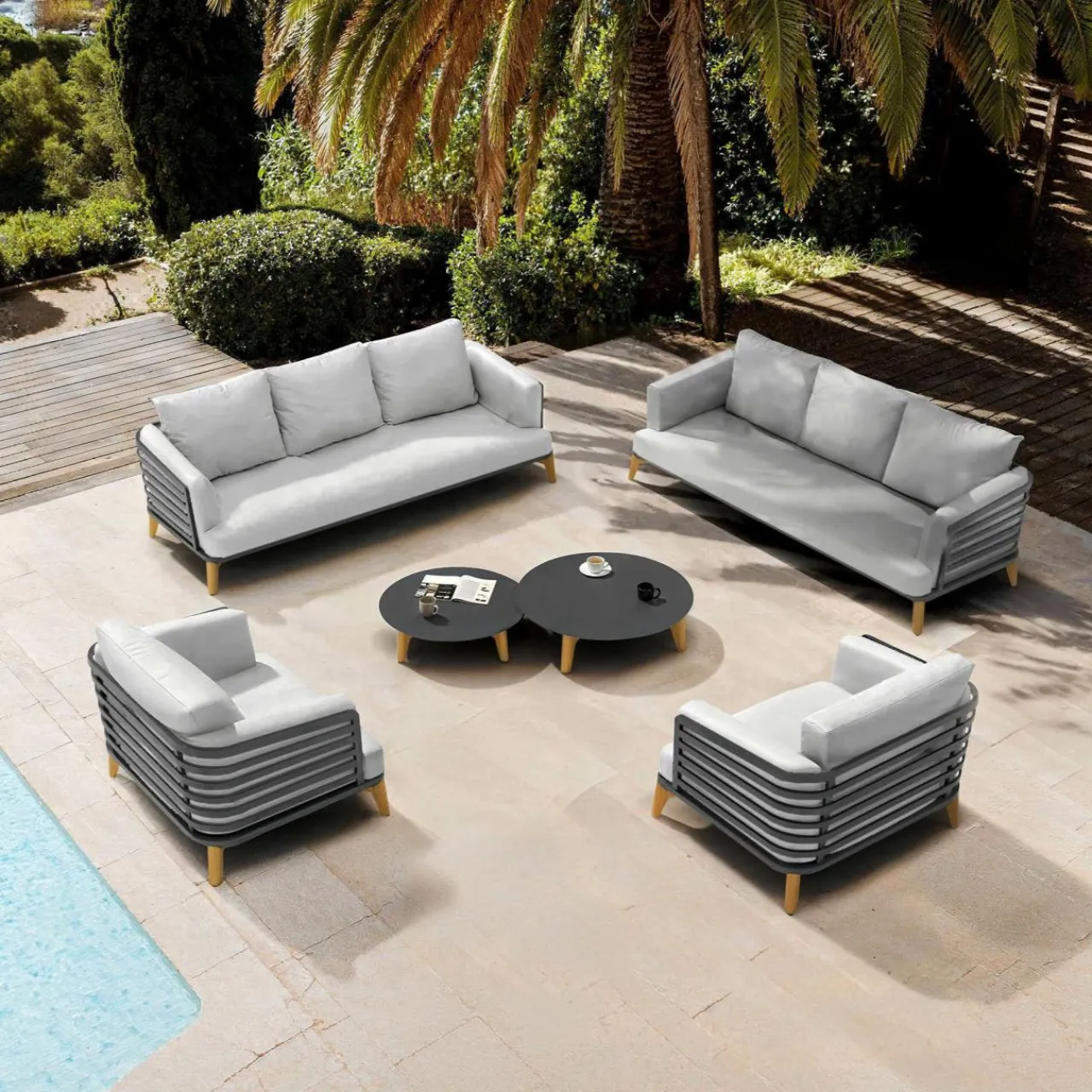 Salon De Jardin|MOBELLIA Salon de jardin aluminium 8 places 6 pcs Monte Carlo Gris anthracite et gris clair Anthracite - Gris Clair