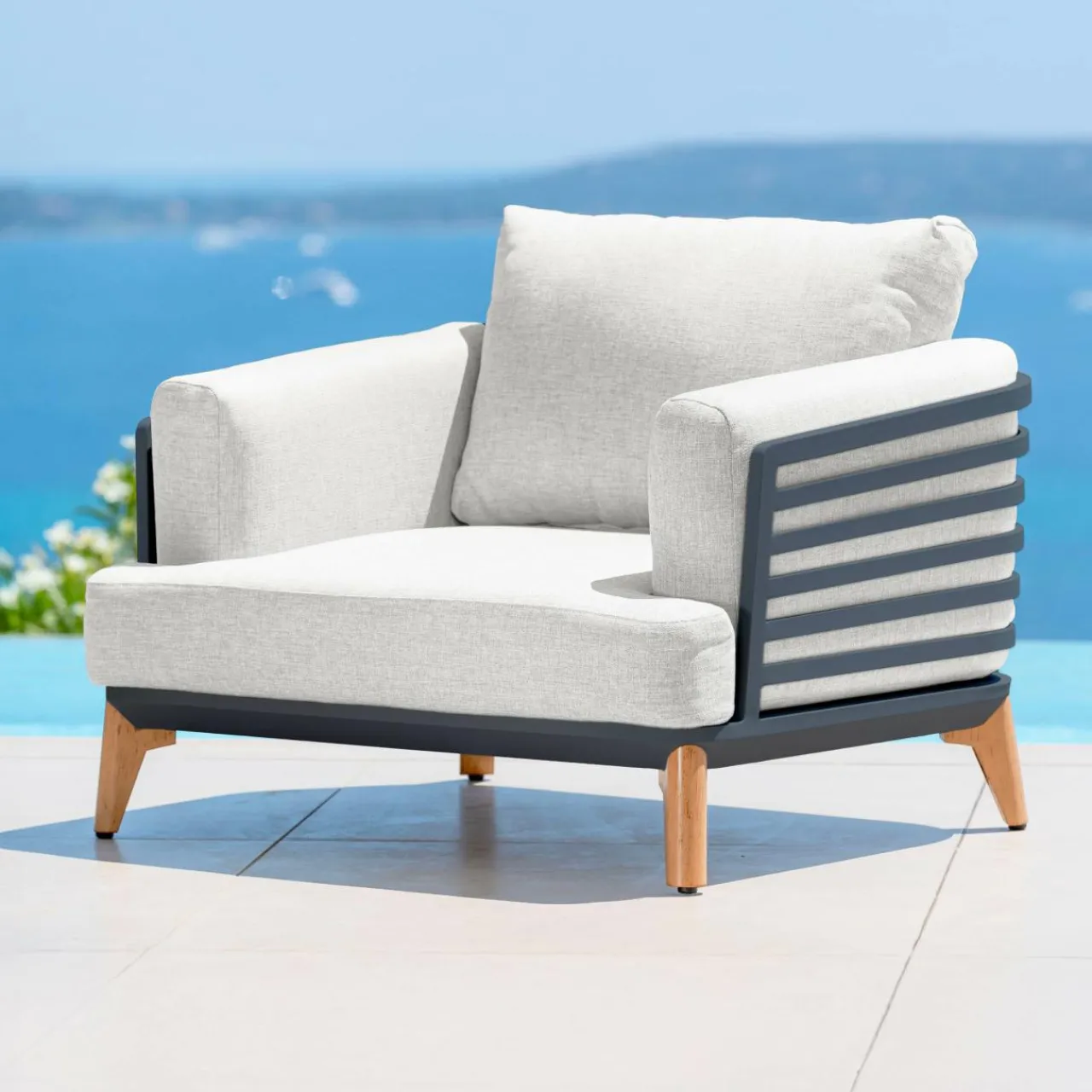 Salon De Balcon|Salon De Jardin|MOBELLIA Salon de jardin aluminium 2 places 3 pcs Monte Carlo Gris anthracite et gris clair Anthracite - Gris Clair