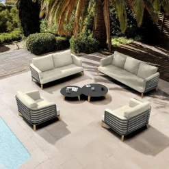Salon De Jardin|MOBELLIA Salon de jardin aluminium 7 places 6 pcs Monte Carlo Gris anthracite et beige Anthracite - Beige