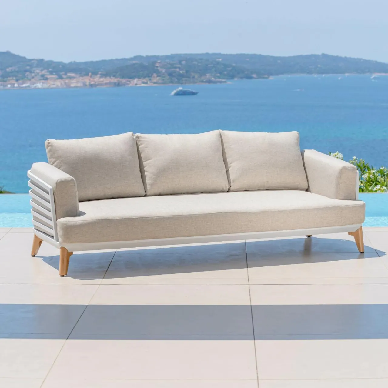 Salon De Jardin|MOBELLIA Salon de jardin aluminium 9 places 12 pcs Monte Carlo Blanc et taupe Blanc - Taupe
