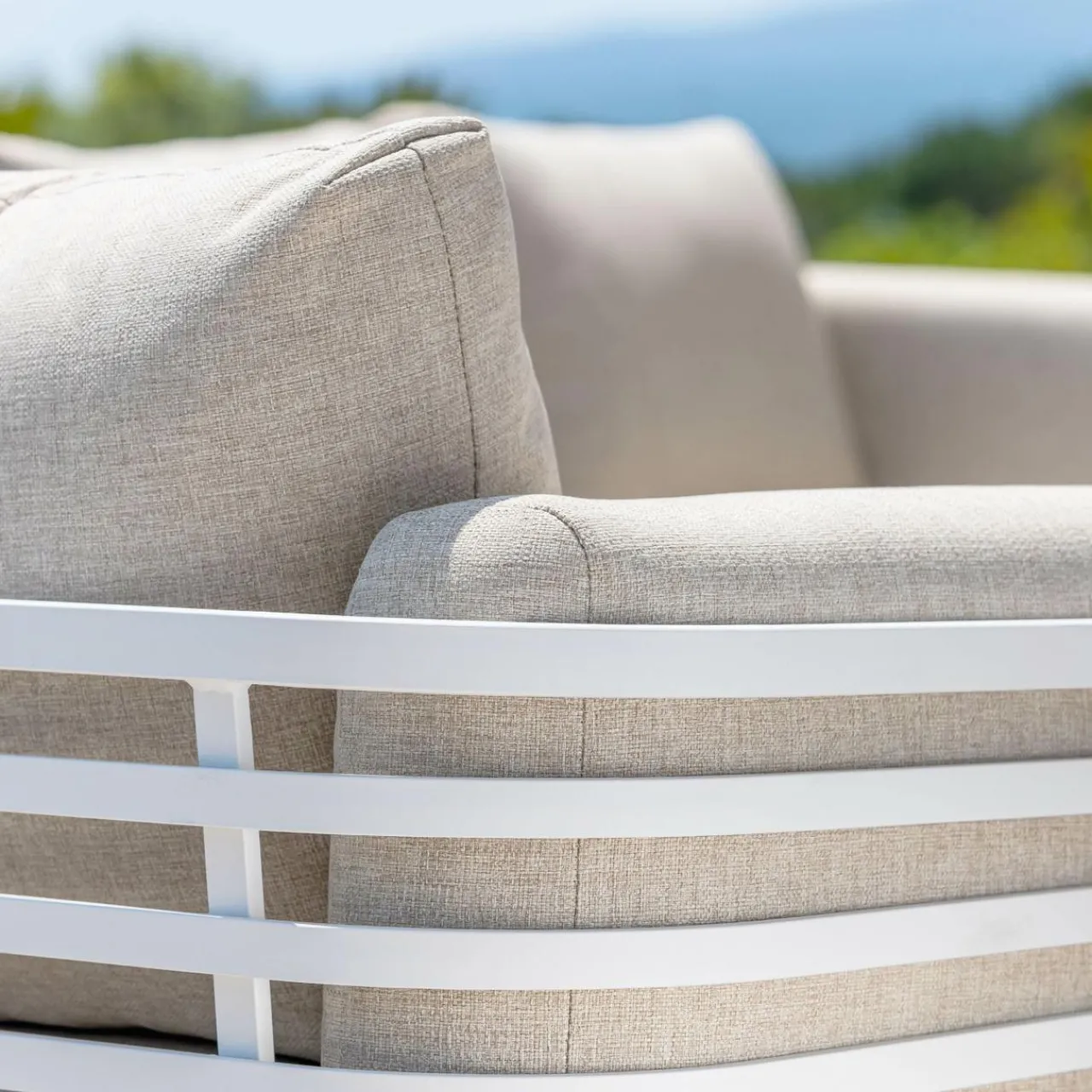 Salon De Jardin|MOBELLIA Salon de jardin aluminium 9 places 12 pcs Monte Carlo Blanc et taupe Blanc - Taupe