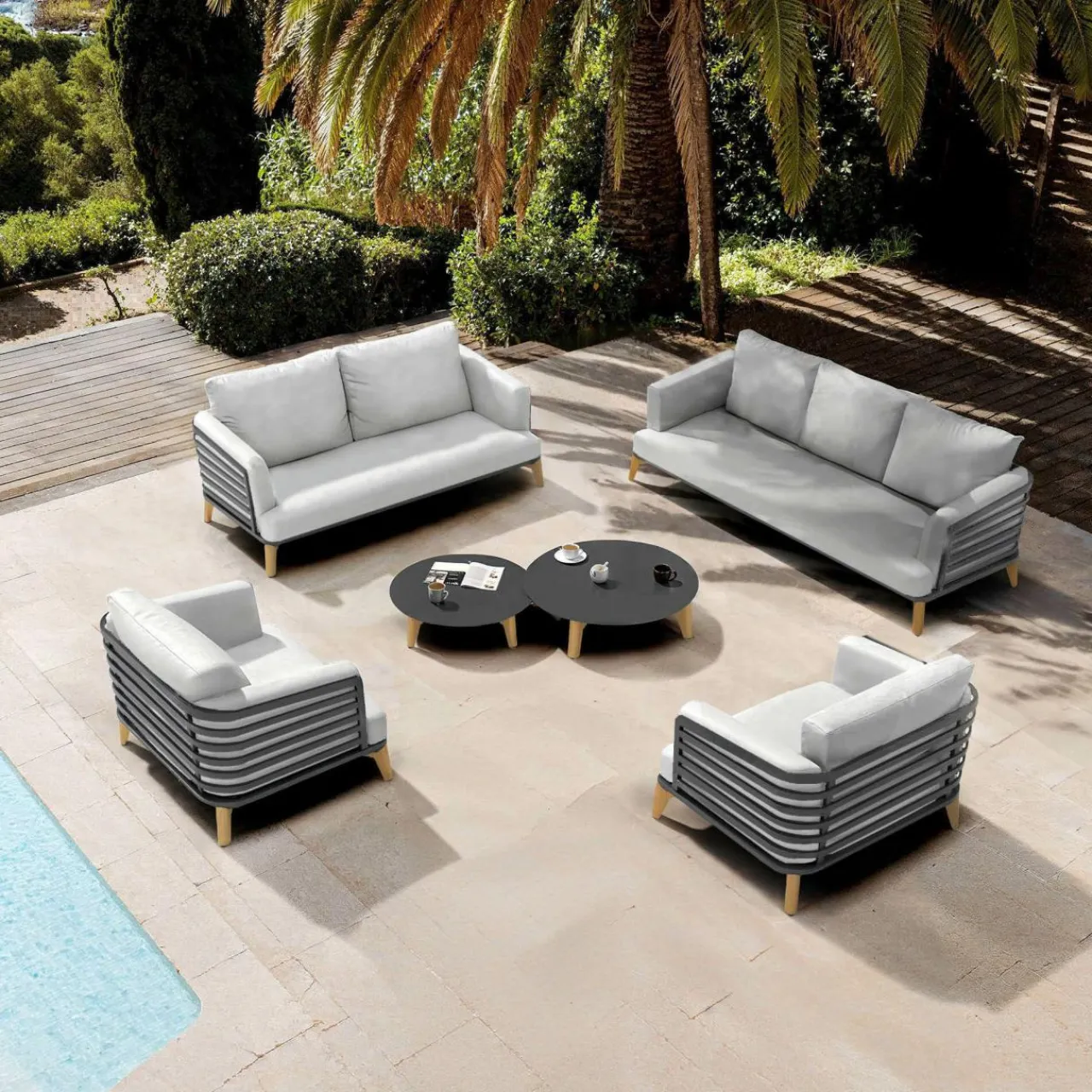 Salon De Jardin|MOBELLIA Salon de jardin aluminium 7 places 6 pcs Monte Carlo Gris anthracite et gris clair Anthracite - Gris Clair