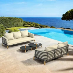 Salon De Jardin|MOBELLIA Salon de jardin aluminium 5 places 4 pcs Monte Carlo Gris anthracite et beige Anthracite - Beige