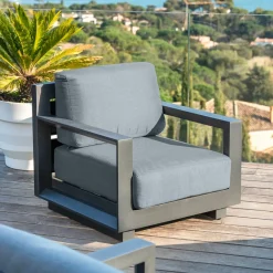 Salon De Jardin|MOBELLIA Salon de jardin aluminium 5 places 4 pcs Elba Gris Anthracite