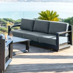 Salon De Jardin|MOBELLIA Salon de jardin aluminium 5 places 4 pcs Elba Gris Anthracite