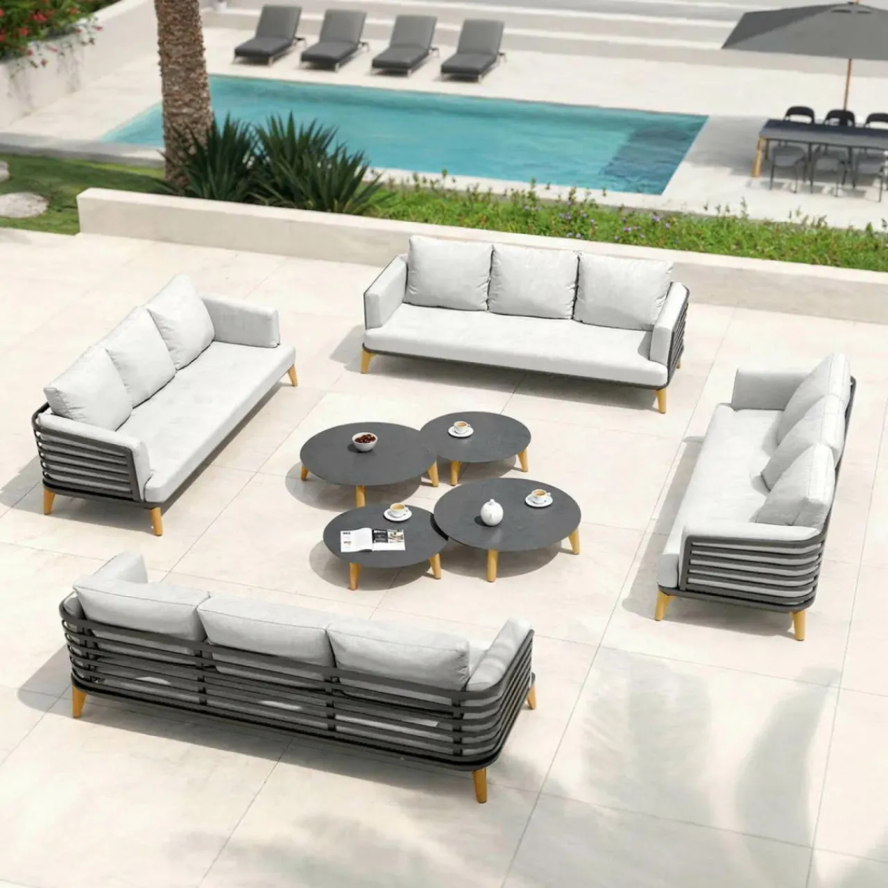 Salon De Jardin|MOBELLIA Salon de jardin aluminium 12 places 8 pcs Monte Carlo Gris anthracite et gris clair Anthracite - Gris Clair