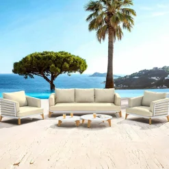 Salon De Jardin|MOBELLIA Salon de jardin aluminium 5 places 5 pcs Monte Carlo Blanc et beige Blanc - Beige