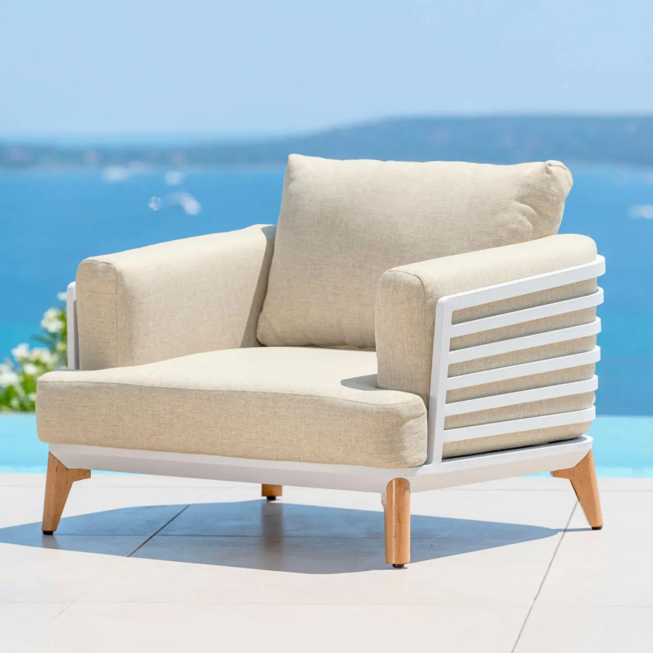 Salon De Jardin|MOBELLIA Salon de jardin aluminium 5 places 5 pcs Monte Carlo Blanc et beige Blanc - Beige