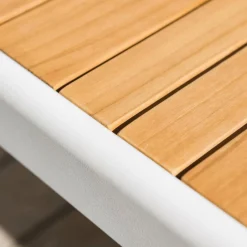 Salon De Jardin|MOBELLIA Salon de jardin aluminium et bois teck 5 places Bali et gris clair Blanc