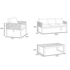 Salon De Jardin|MOBELLIA Salon de jardin aluminium et bois teck 5 places Bali et gris clair Blanc