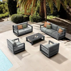 Salon De Jardin|MOBELLIA Salon de jardin aluminium 7 places 5 pcs Elba Gris Anthracite