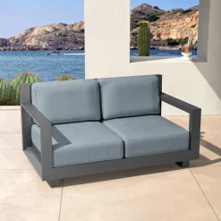 Salon De Jardin|MOBELLIA Salon de jardin aluminium 7 places 5 pcs Elba Gris Anthracite