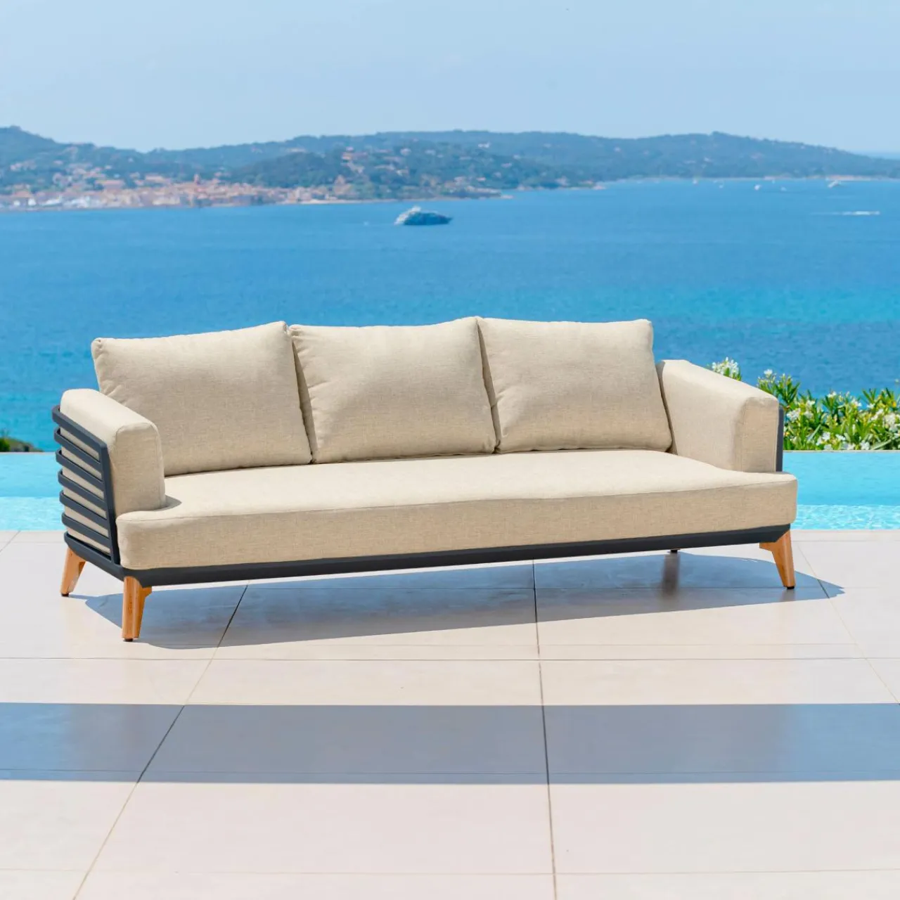 Salon De Jardin|MOBELLIA Salon de jardin aluminium 5 places 5 pcs Monte Carlo Gris anthracite et beige Anthracite - Beige