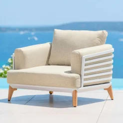 Salon De Jardin|MOBELLIA Salon de jardin aluminium 4 places 5 pcs Monte Carlo Blanc et beige Blanc - Beige