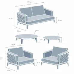 Salon De Jardin|MOBELLIA Salon de jardin aluminium 4 places 5 pcs Monte Carlo Blanc et gris clair Blanc - Gris Clair