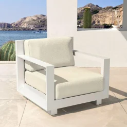 Salon De Jardin|MOBELLIA Salon de jardin aluminium 4 places 4 pcs Elba Blanc et beige Blanc - Beige