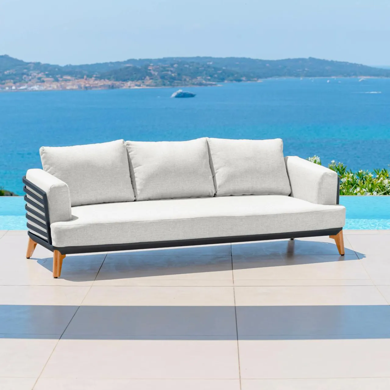 Salon De Jardin|MOBELLIA Salon de jardin aluminium 5 places 4 pcs Monte Carlo Gris anthracite et gris clair Anthracite - Gris Clair