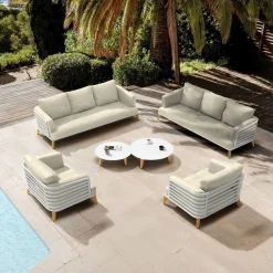 Salon De Jardin|MOBELLIA Salon de jardin aluminium 8 places 6 pcs Monte Carlo Blanc et beige Blanc - Beige