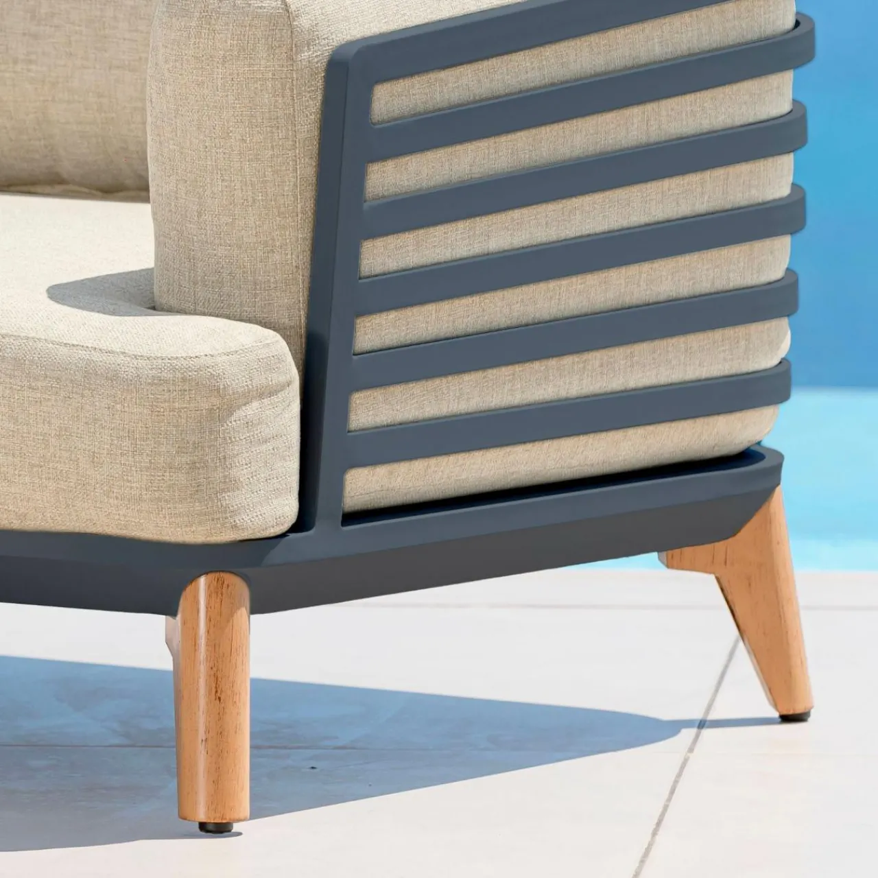 Salon De Jardin|MOBELLIA Salon de jardin aluminium 4 places 5 pcs Monte Carlo Gris anthracite et beige Anthracite - Beige