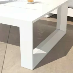 Salon De Jardin|MOBELLIA Salon de jardin aluminium 5 places 4 pcs Elba Blanc et taupe Blanc - Taupe