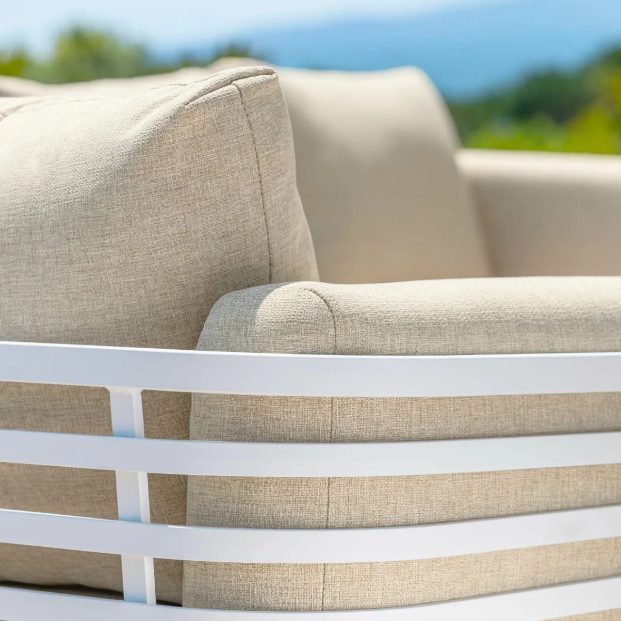 Salon De Jardin|MOBELLIA Salon de jardin aluminium 12 places 8 pcs Monte Carlo Blanc et beige Blanc - Beige