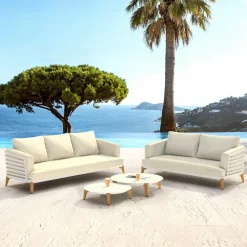 Salon De Jardin|MOBELLIA Salon de jardin aluminium 5 places 4 pcs Monte Carlo Blanc et beige Blanc - Beige