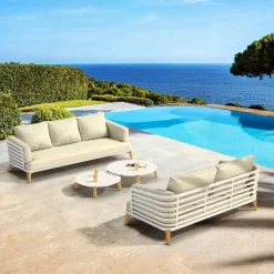 Salon De Jardin|MOBELLIA Salon de jardin aluminium 5 places 4 pcs Monte Carlo Blanc et beige Blanc - Beige