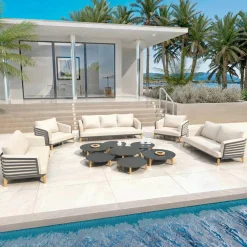 Salon De Jardin|MOBELLIA Salon de jardin aluminium 9 places 12 pcs Monte Carlo Gris anthracite et beige Anthracite - Beige