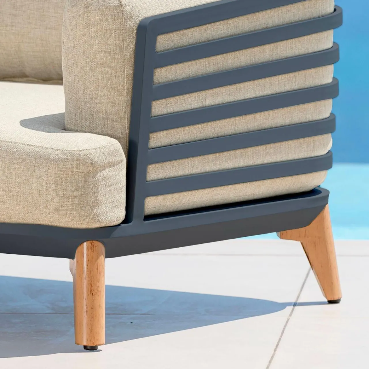 Salon De Jardin|MOBELLIA Salon de jardin aluminium 9 places 12 pcs Monte Carlo Gris anthracite et beige Anthracite - Beige