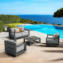 Salon De Jardin|MOBELLIA Salon de jardin aluminium 4 places 4 pcs Elba Gris Anthracite