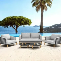 Salon De Jardin|MOBELLIA Salon de jardin aluminium 4 places 5 pcs Monte Carlo Gris anthracite et gris clair Anthracite - Gris Clair