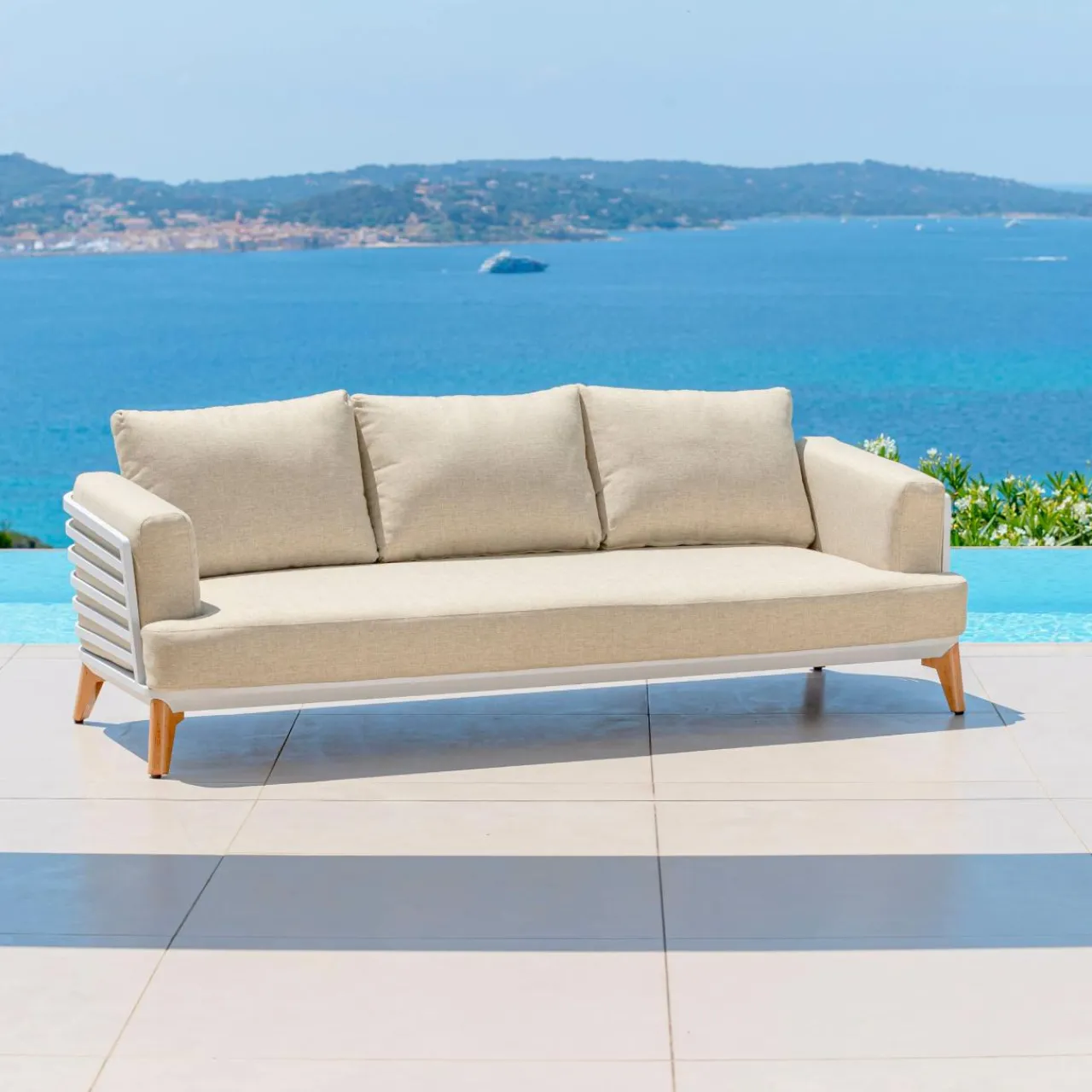 Salon De Jardin|MOBELLIA Salon de jardin aluminium 9 places 12 pcs Monte Carlo Blanc et beige Blanc - Beige