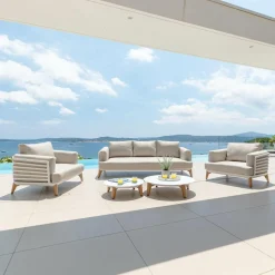 Salon De Jardin|MOBELLIA Salon de jardin aluminium 5 places 5 pcs Monte Carlo Blanc et taupe Blanc - Taupe