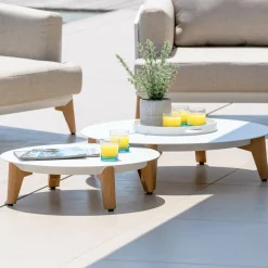 Salon De Jardin|MOBELLIA Salon de jardin aluminium 5 places 5 pcs Monte Carlo Blanc et taupe Blanc - Taupe