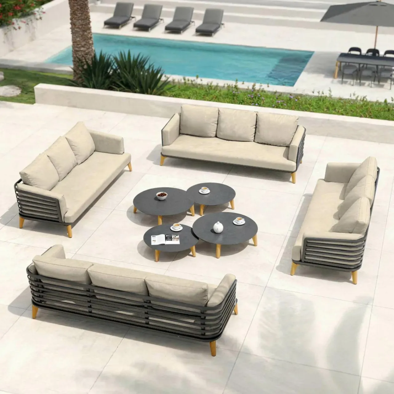 Salon De Jardin|MOBELLIA Salon de jardin aluminium 12 places 8 pcs Monte Carlo Gris anthracite et taupe Anthracite - Taupe