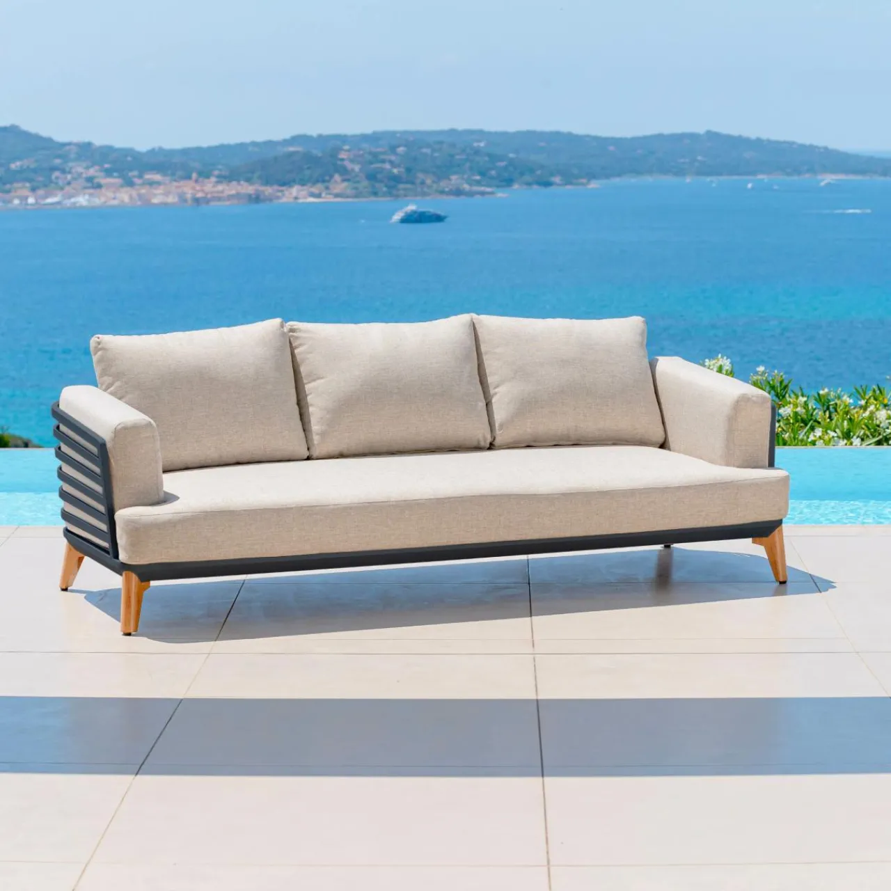 Salon De Jardin|MOBELLIA Salon de jardin aluminium 12 places 8 pcs Monte Carlo Gris anthracite et taupe Anthracite - Taupe