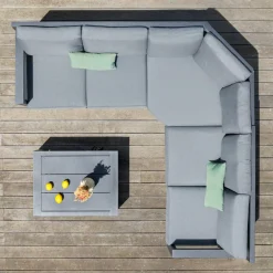 Salon De Jardin|MOBELLIA Salon de jardin d'angle aluminium 5 places Elba Gris Anthracite