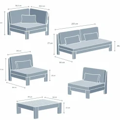 Salon De Jardin|MOBELLIA Salon de jardin d'angle en bois d'acacia 6 places 5 pcs Borneo Gris Anthracite