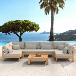 Salon De Jardin|MOBELLIA Salon de jardin d'angle en bois d'acacia 7 places 6 pcs Borneo Sable