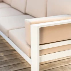 Salon De Jardin|MOBELLIA Salon de jardin d'angle en aluminium 6 places Ostara et taupe Blanc